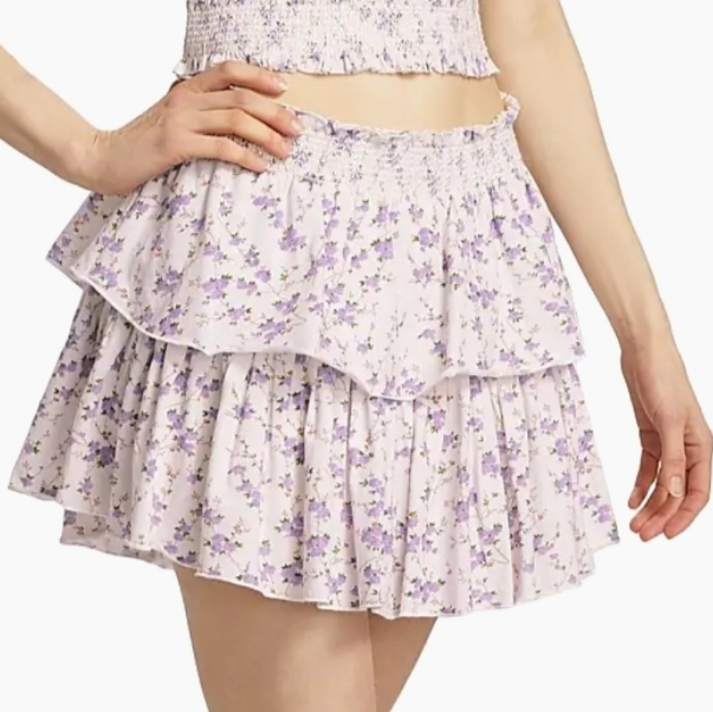 LoveShackFancy Floral Purple and White Skirt